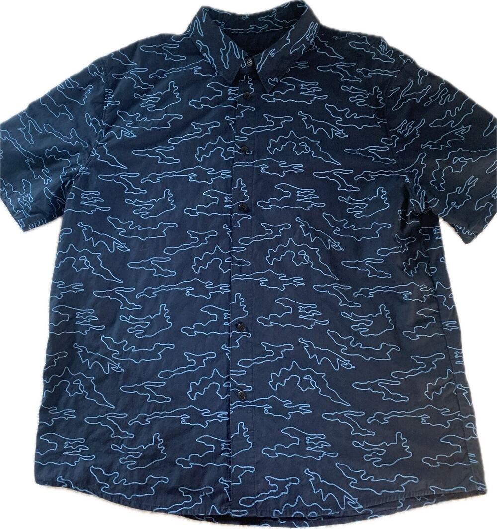 Daniel Won Blue Abstract Embroidered Camo Button Down Short Sleeve Shirt XXL